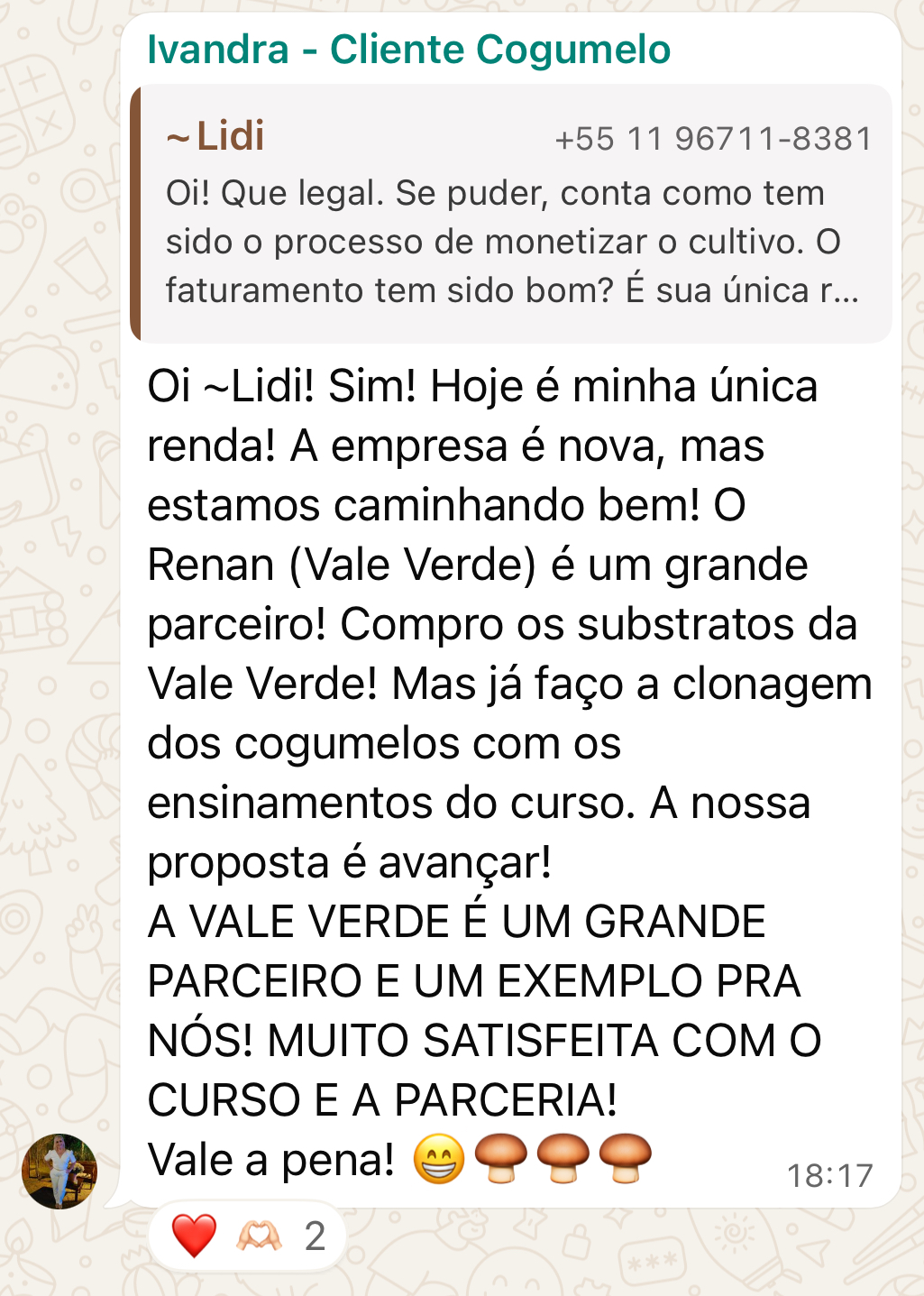 Depoimento de aluno via WhatsApp